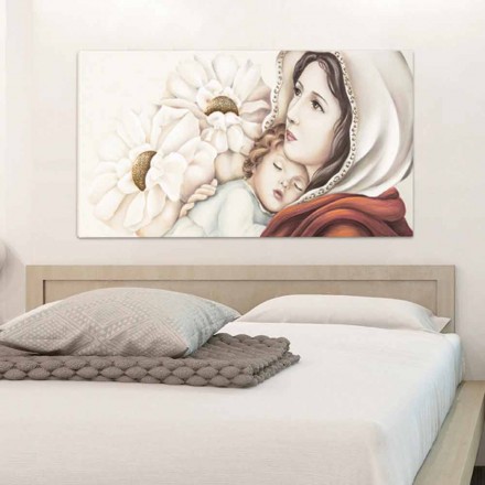 لوحة أم حديثة مع طفلها بزخارف من ورق الذهب، بقلم سكوت Viadurini