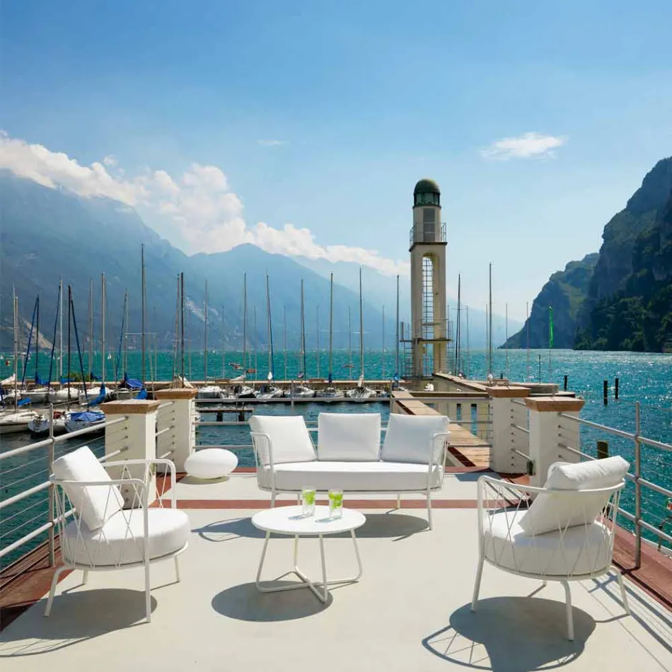 أريكة خارجية بمقعدين مصنوعة من المعدن والقماش مع وسائد مصنوعة في إيطاليا - أولما Viadurini