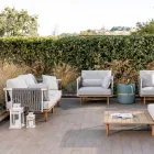 أريكة بمقعدين من خشب الساج، منسوجة بحبل، ووسائد - بيلاتريكس Viadurini