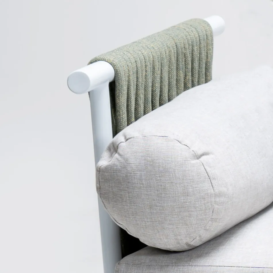 أريكة بمقعدين من خشب الساج، منسوجة بحبل، ووسائد - بيلاتريكس Viadurini