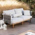 أريكة بمقعدين من خشب الساج، منسوجة بحبل، ووسائد - بيلاتريكس Viadurini