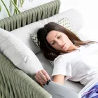 أريكة بأربعة مقاعد من خشب الساج، منسوجة بحبل، ومزينة بوسائد - بيلاتريكس Viadurini