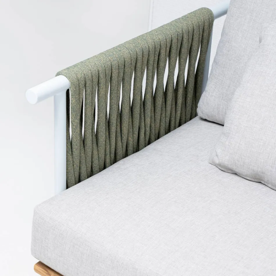 أريكة بأربعة مقاعد من خشب الساج، منسوجة بحبل، ومزينة بوسائد - بيلاتريكس Viadurini