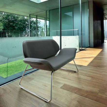 أريكة بمقعدين من الفولاذ المطلي بالكروم وجلد البقر الحقيقي Cesare Viadurini