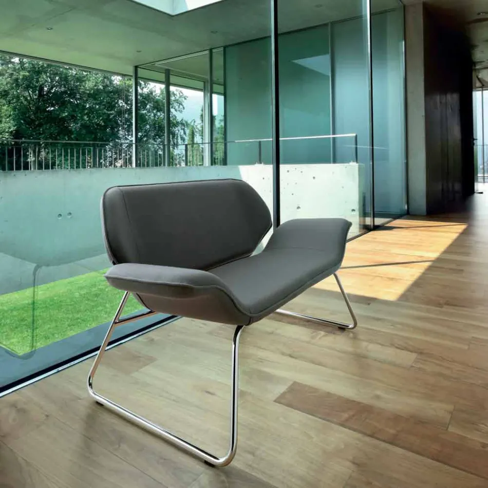 أريكة بمقعدين من الفولاذ المطلي بالكروم وجلد البقر الحقيقي Cesare Viadurini