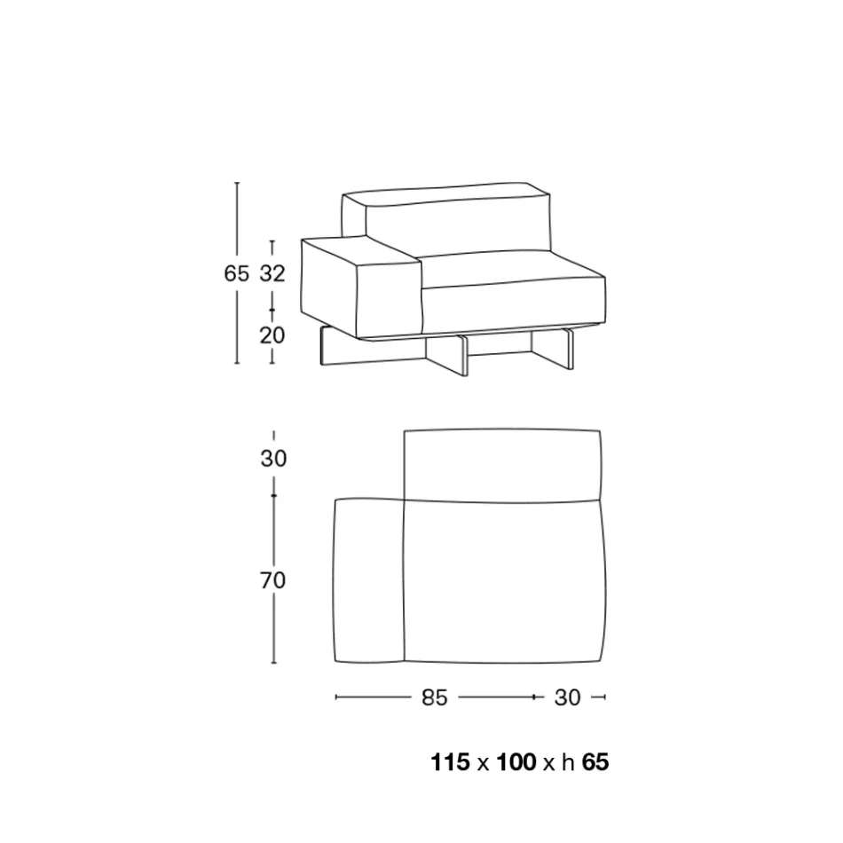 أريكة زاوية يمنى مع قاعدة من زجاج شفاف للغاية، صنع في إيطاليا - روري Viadurini