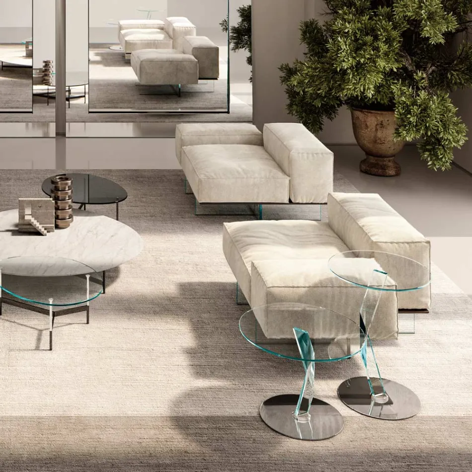 أريكة زاوية يسارية بقاعدة زجاجية شفافة للغاية، صنع في إيطاليا - روري Viadurini
