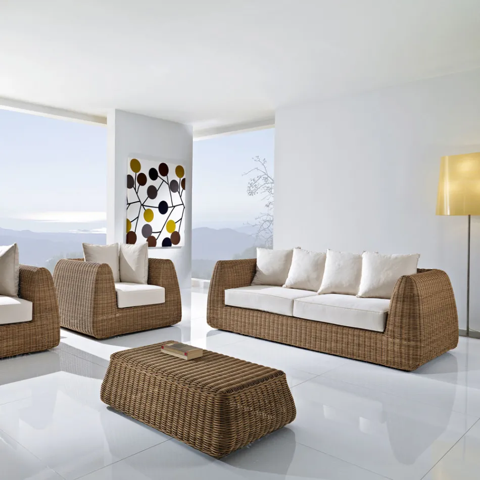 أريكة خارجية بثلاثة مقاعد من البولي راتان المنسوج - تشارلي Viadurini