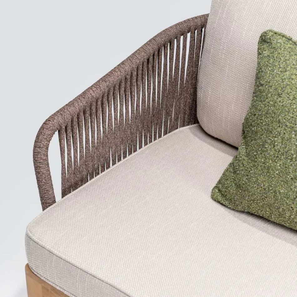 أريكة خارجية من خشب الساج والبولي إيثيلين - جون Viadurini