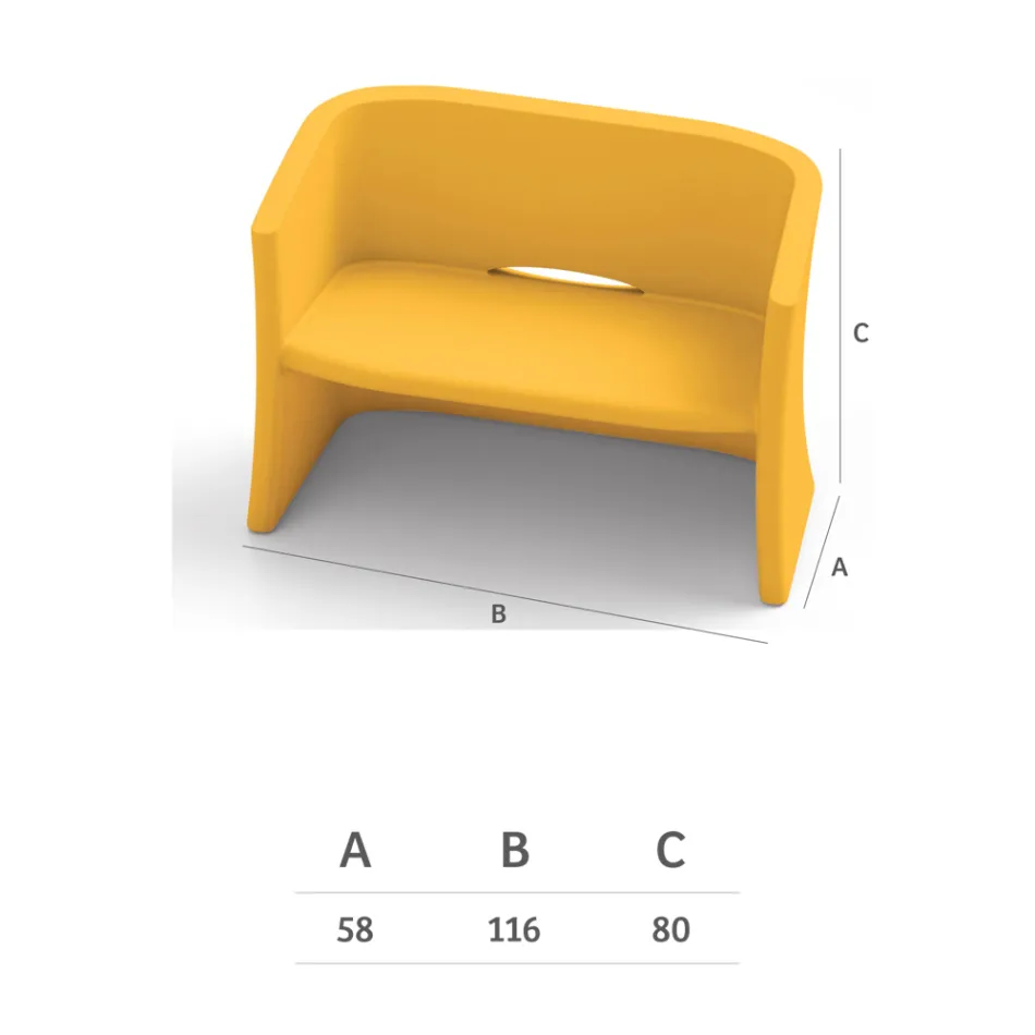 أريكة حديقة بمقعدين من البولي إيثيلين الملون، صنع في إيطاليا - جوميز Viadurini