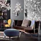 أريكة بتصميم فاخر، 5 مساند ظهر من الخشب الصلب، صنع في إيطاليا، مانو Viadurini