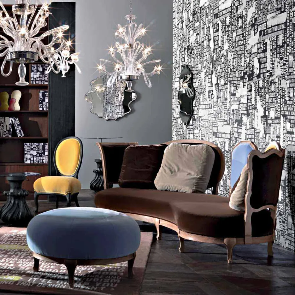 أريكة بتصميم فاخر، 5 مساند ظهر من الخشب الصلب، صنع في إيطاليا، مانو Viadurini