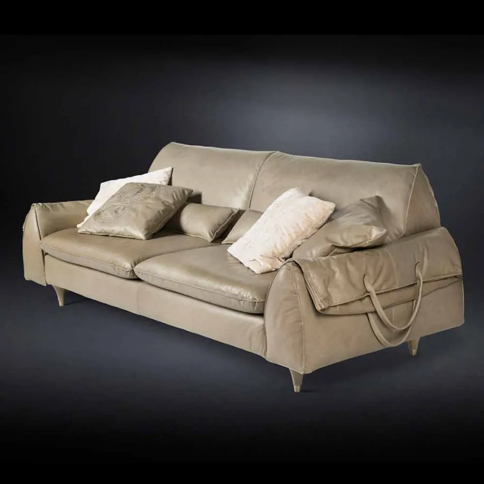 أريكة من الخشب الصلب والجلد مع مساند للذراعين تؤدي إلى أشياء حواء Viadurini