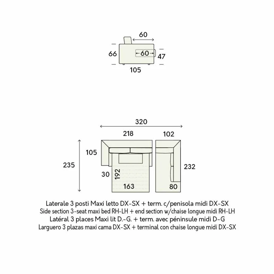 أريكة زاوية بتصميم سرير من القماش البيج، صنع في إيطاليا - أورتنسيا Viadurini