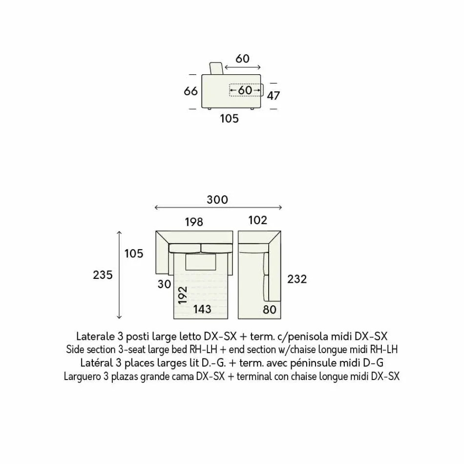 أريكة زاوية بتصميم سرير من القماش البيج، صنع في إيطاليا - أورتنسيا Viadurini