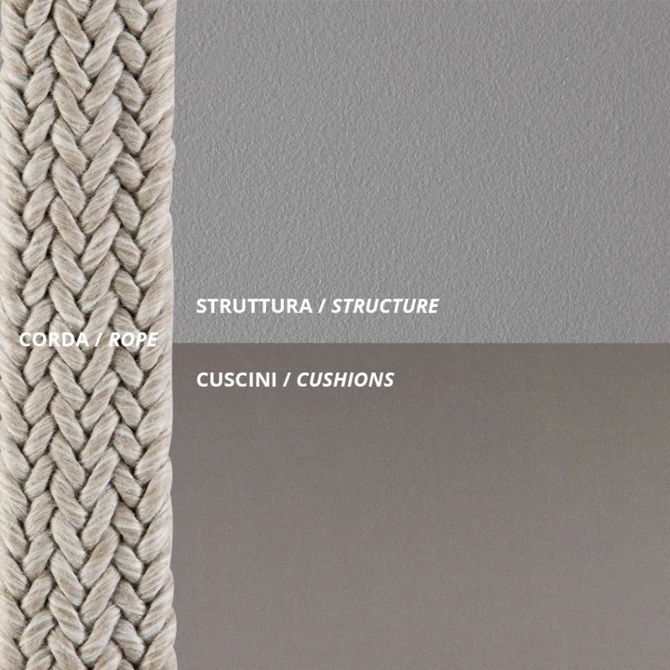 أريكة خارجية من الفولاذ بأحجام مختلفة ووسائد متضمنة، صنع في إيطاليا - برون Viadurini