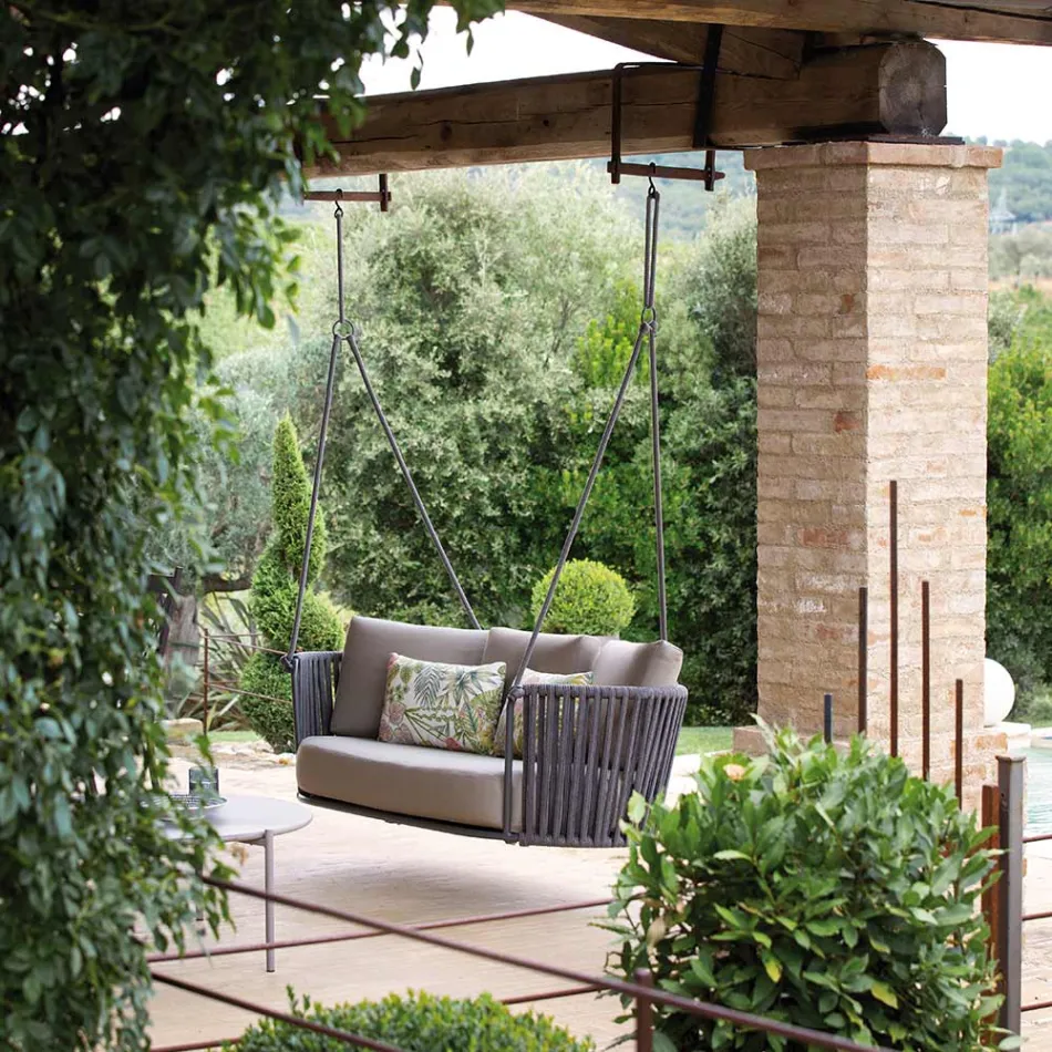 كرسي هزاز لشخصين مصنوع من المعدن والحبل مع مقعد من القماش صنع في إيطاليا - ماري Viadurini