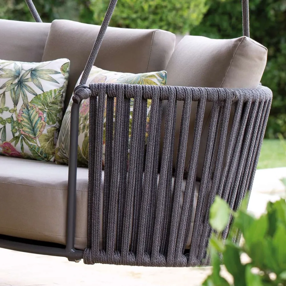 كرسي هزاز لشخصين مصنوع من المعدن والحبل مع مقعد من القماش صنع في إيطاليا - ماري Viadurini