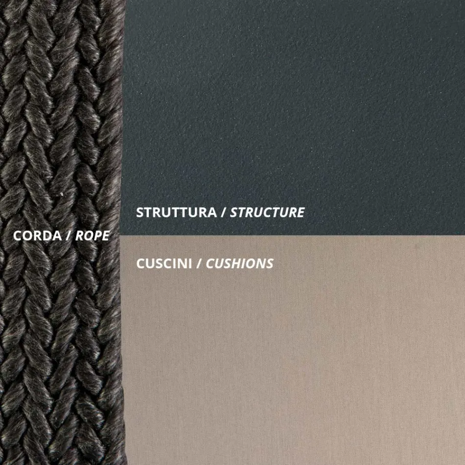 كرسي هزاز لشخصين مصنوع من المعدن والحبل مع مقعد من القماش صنع في إيطاليا - ماري Viadurini