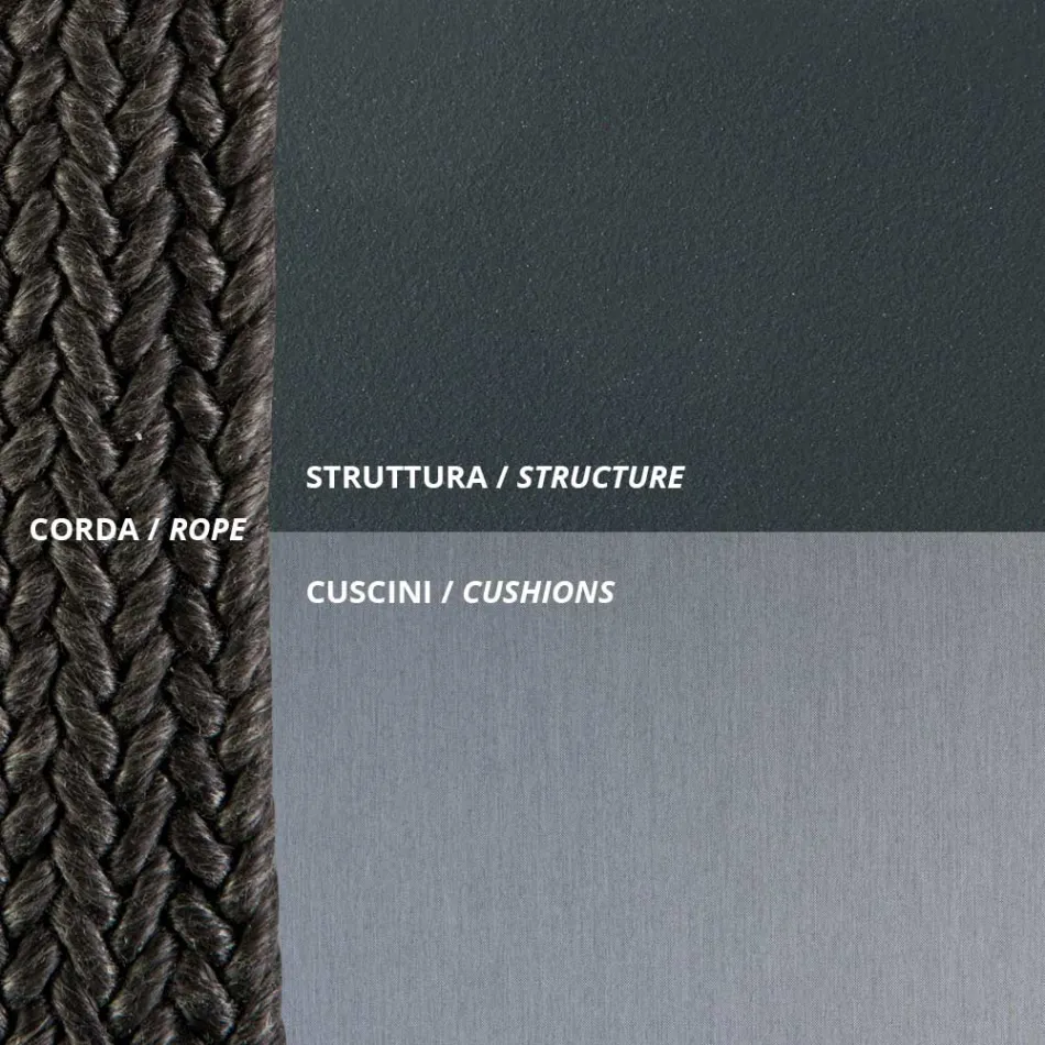 كرسي هزاز لشخصين مصنوع من المعدن والحبل مع مقعد من القماش صنع في إيطاليا - ماري Viadurini