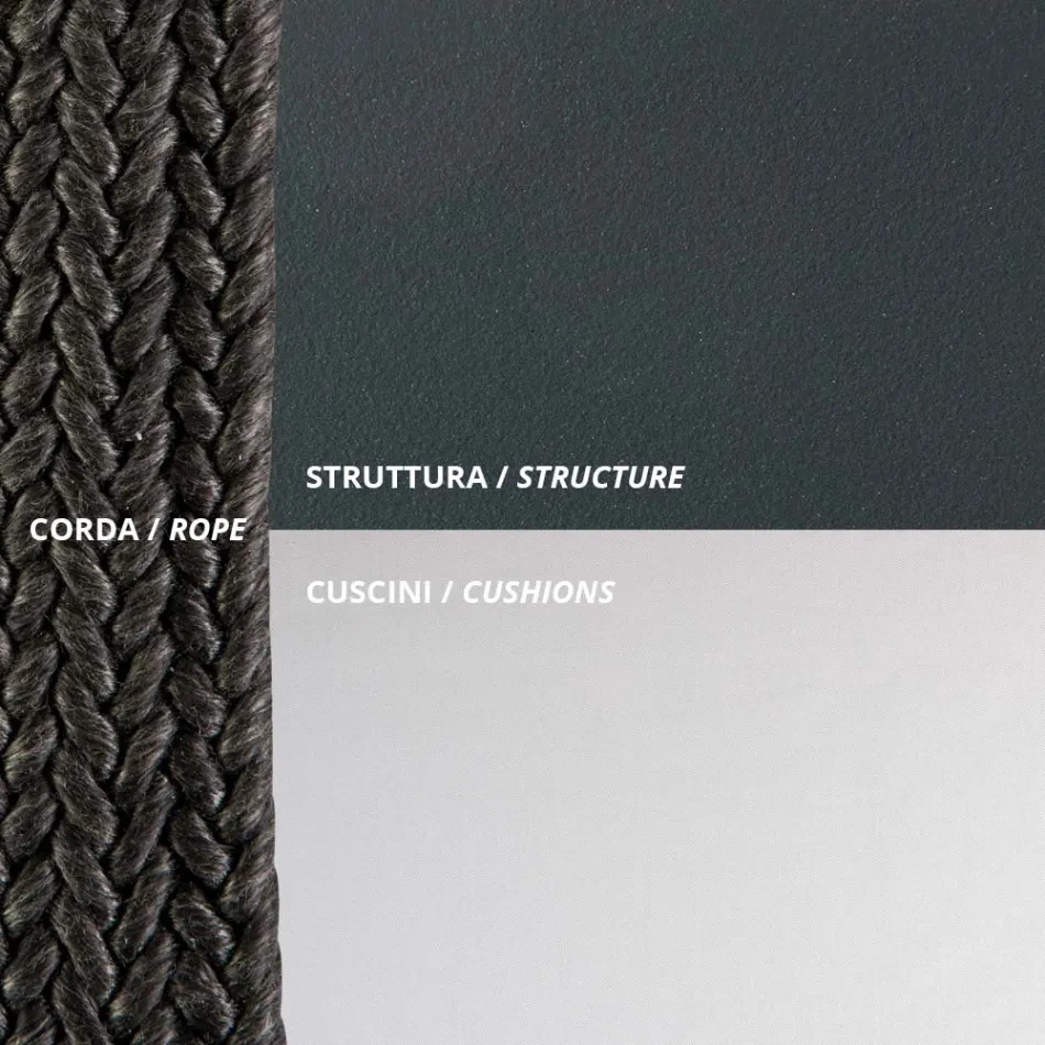 كرسي هزاز لشخصين مصنوع من المعدن والحبل مع مقعد من القماش صنع في إيطاليا - ماري Viadurini