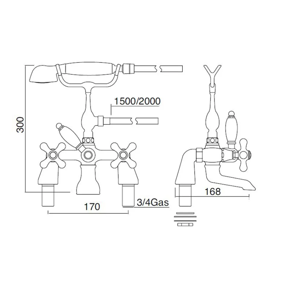 مجموعة حافة حوض الاستحمام الكلاسيكية مع دش يدوي من النحاس صنع في إيطاليا - إركولينا Viadurini