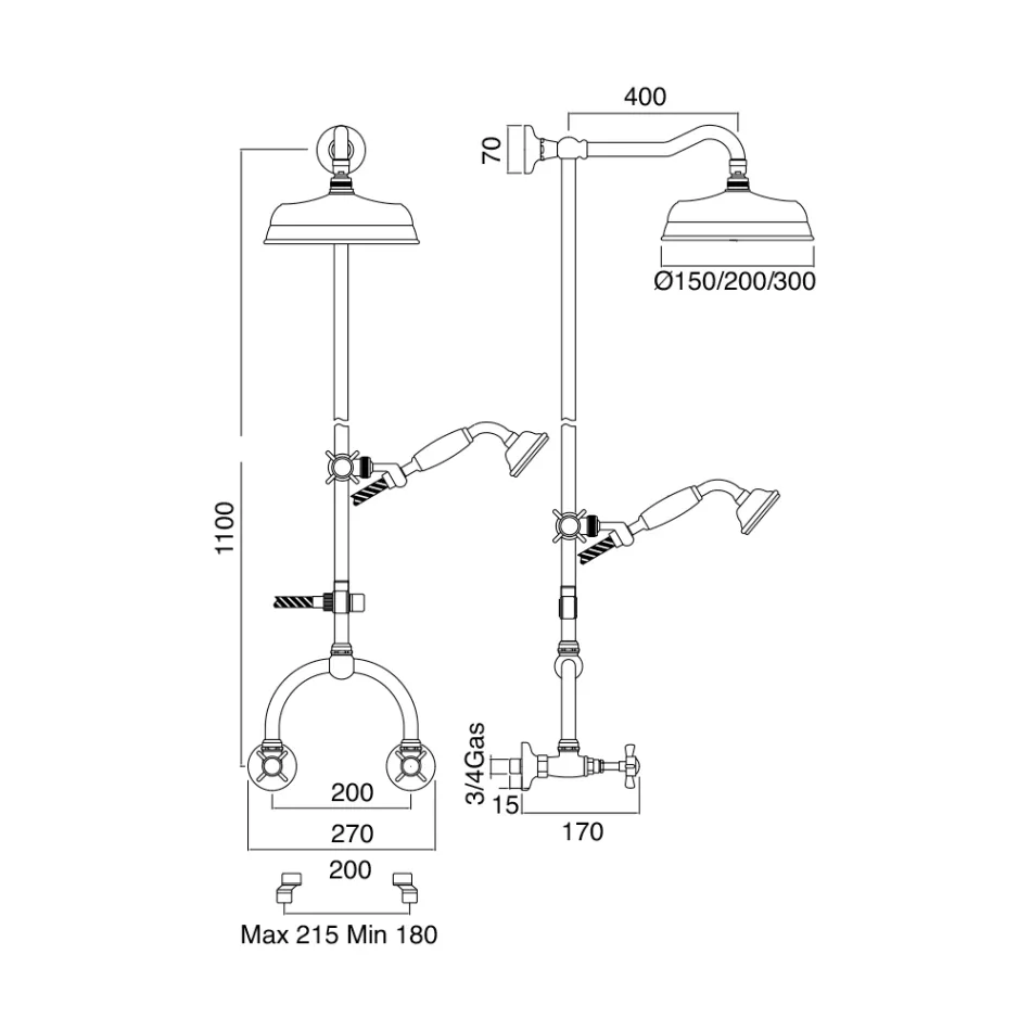 مجموعة دش مع قضيب نحاسي عتيق صنع في إيطاليا - كاترينا Viadurini