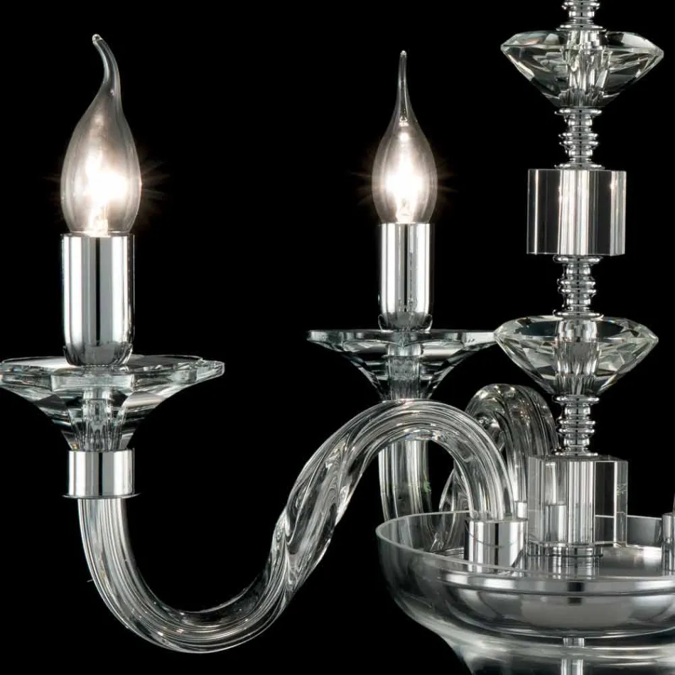 مصباح معلق بثلاثة مصابيح من الزجاج والكريستال آيفي، صنع في إيطاليا Viadurini