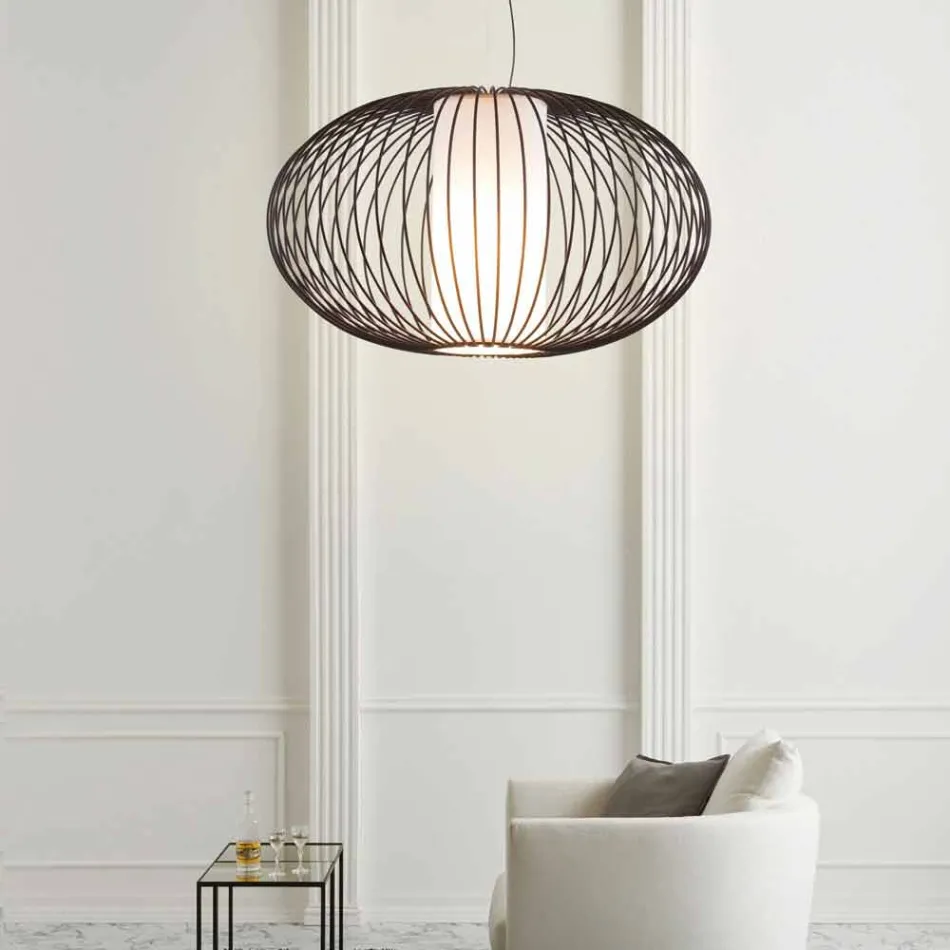 مصباح تعليق مطلي بالفولاذ، Ø90xh.53xl.cavo100cm، Gioia Viadurini