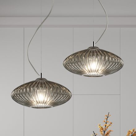 مصباح معلق من الزجاج المنفوخ يدويًا في البندقية - دافني Viadurini