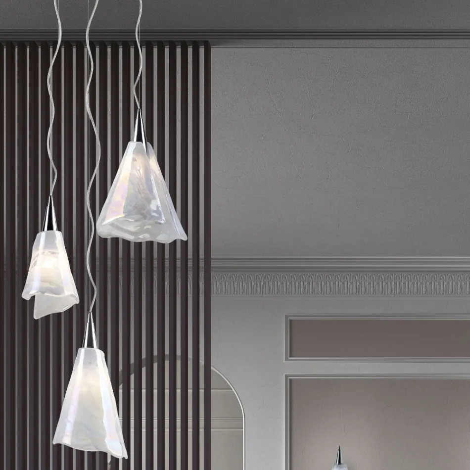 مصباح معلق من الزجاج المنفوخ الفينيسي المصنوع يدويًا - كريستال Viadurini