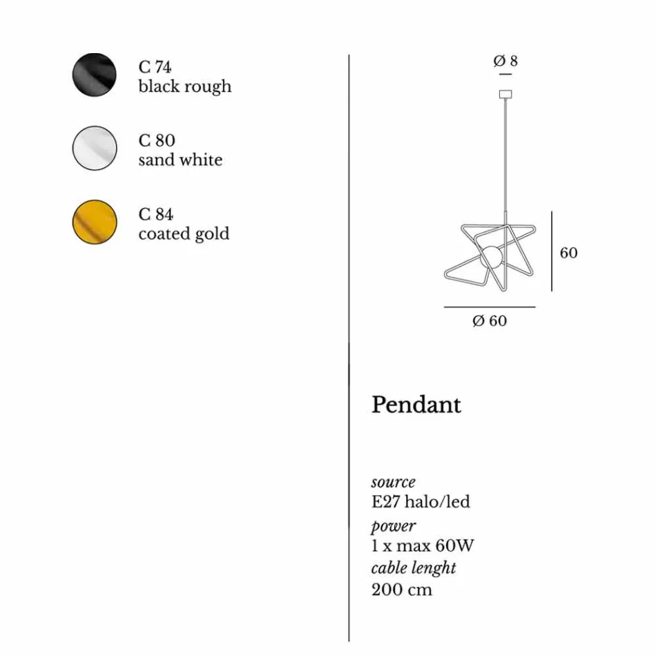 مصباح معلق من الفولاذ الحديث Ø60xh.60xL.cavo200cm، أديل Viadurini