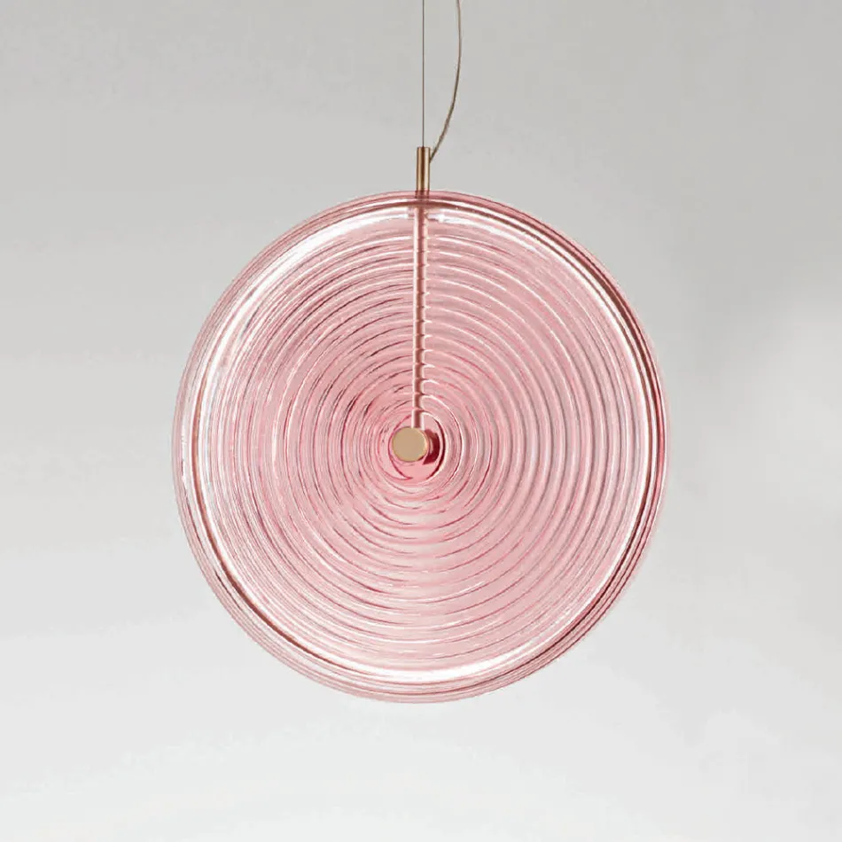 مصباح معلق من المعدن والزجاج مزين بخطوط متحدة المركز - هاكبيري Viadurini