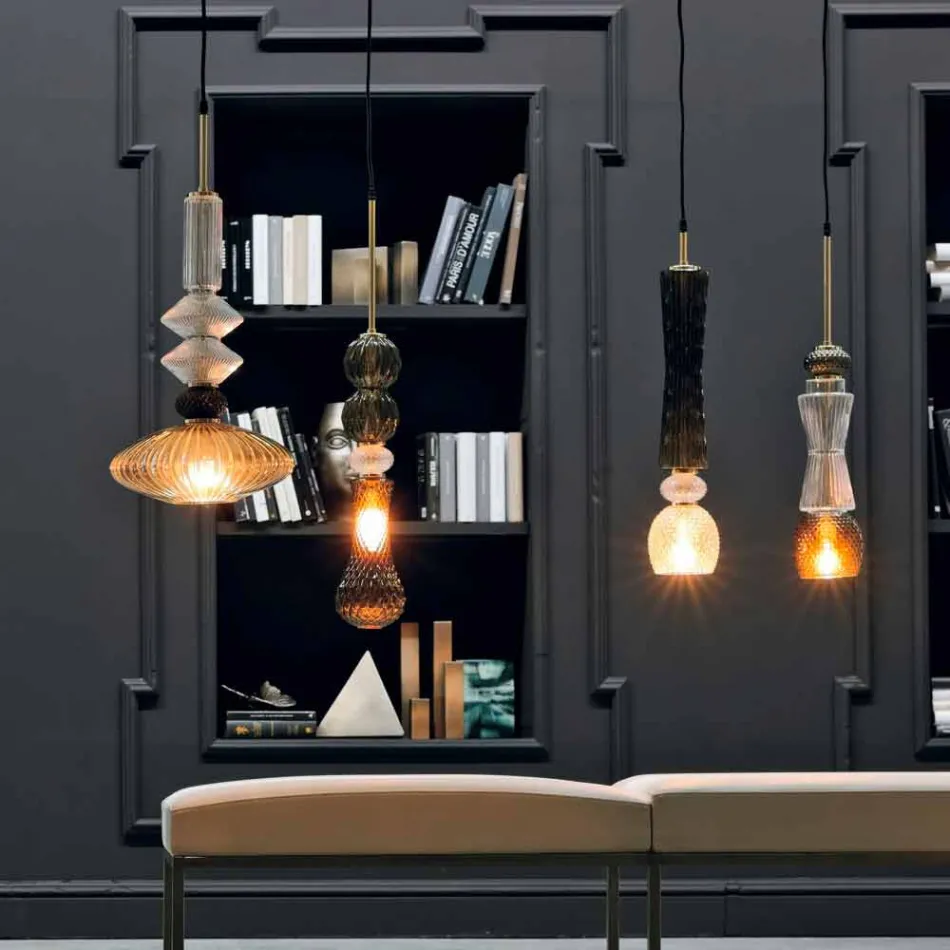 مصباح معلق من زجاج مورانو وقماش، صنع في إيطاليا - ميسي Viadurini