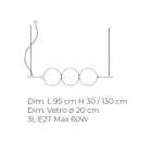 مصباح معلق من زجاج البندقية المنفوخ يدويًا بطول 95 سم - جوبيتر Viadurini