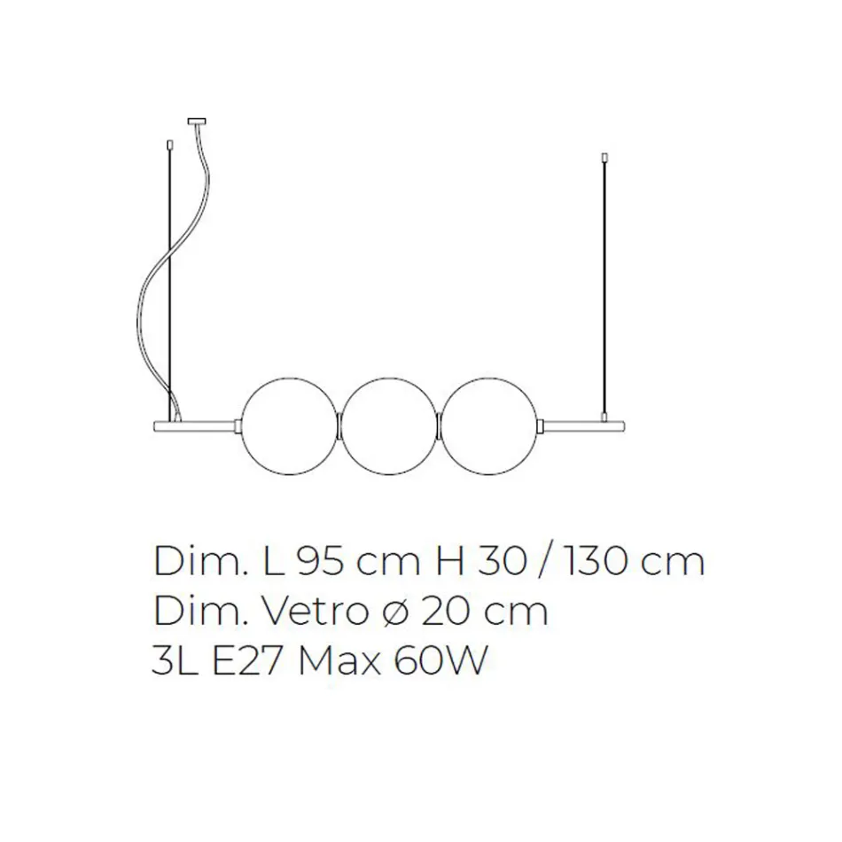 مصباح معلق من زجاج البندقية المنفوخ يدويًا بطول 95 سم - جوبيتر Viadurini