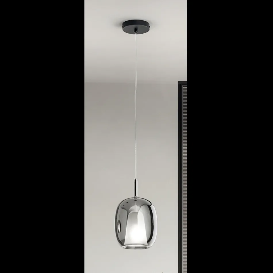 مصباح معلق من الساتان والزجاج الملون صنع في إيطاليا - تريلي Viadurini