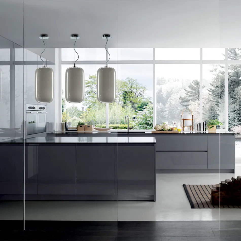 مصباح معلق من الزجاج المنفوخ يدويًا، صنع في البندقية - من الخيزران Viadurini