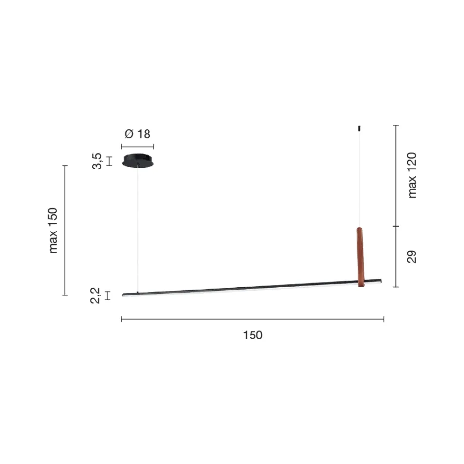 مصباح تعليق أفقي مصنوع من المعدن وتفاصيل من الجلد الصناعي - سيبرس Viadurini