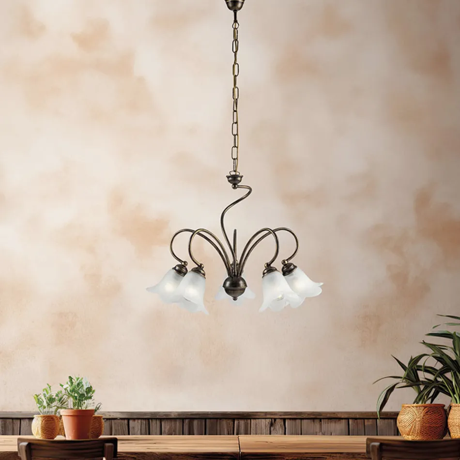 مصباح مصنوع يدويًا من الزجاج والمعدن للمساحات الراقية - كوميتا Viadurini