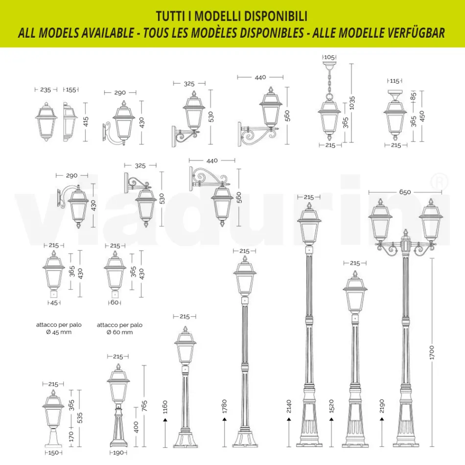 مصباح حديقة من الألومنيوم الرمادي والزجاج المصقول بالرمل - إلريك Viadurini