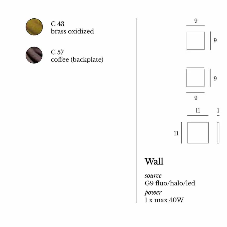 مصباح حائط مصمم من النحاس والفولاذ Ø11xh.11xsp.10 سم Venere Viadurini