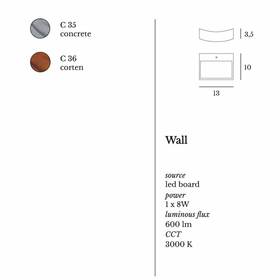 مصباح حائط بتصميم عصري مصنوع من الفولاذ Ø13xh.3.5xsp.10 سم Osea Viadurini