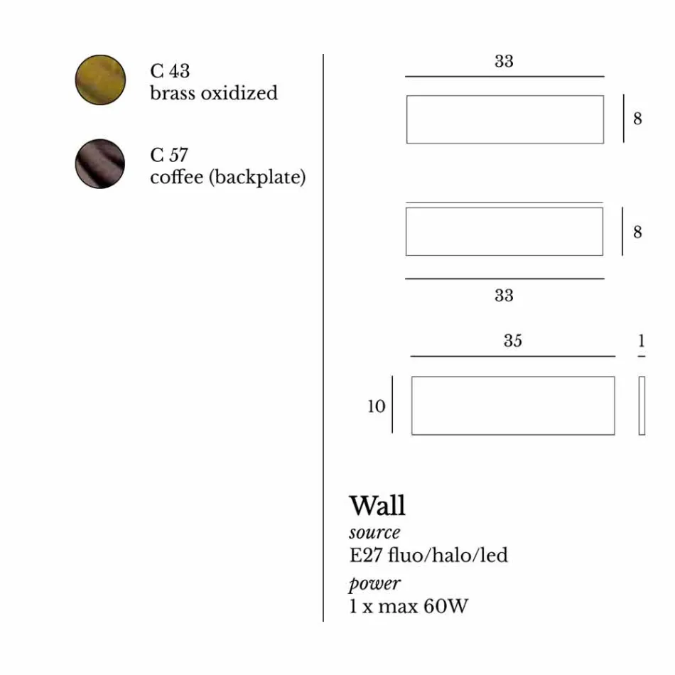مصباح حائط بتصميم من النحاس والفولاذ، أبعاده 35×10×9 سم، هاريا Viadurini