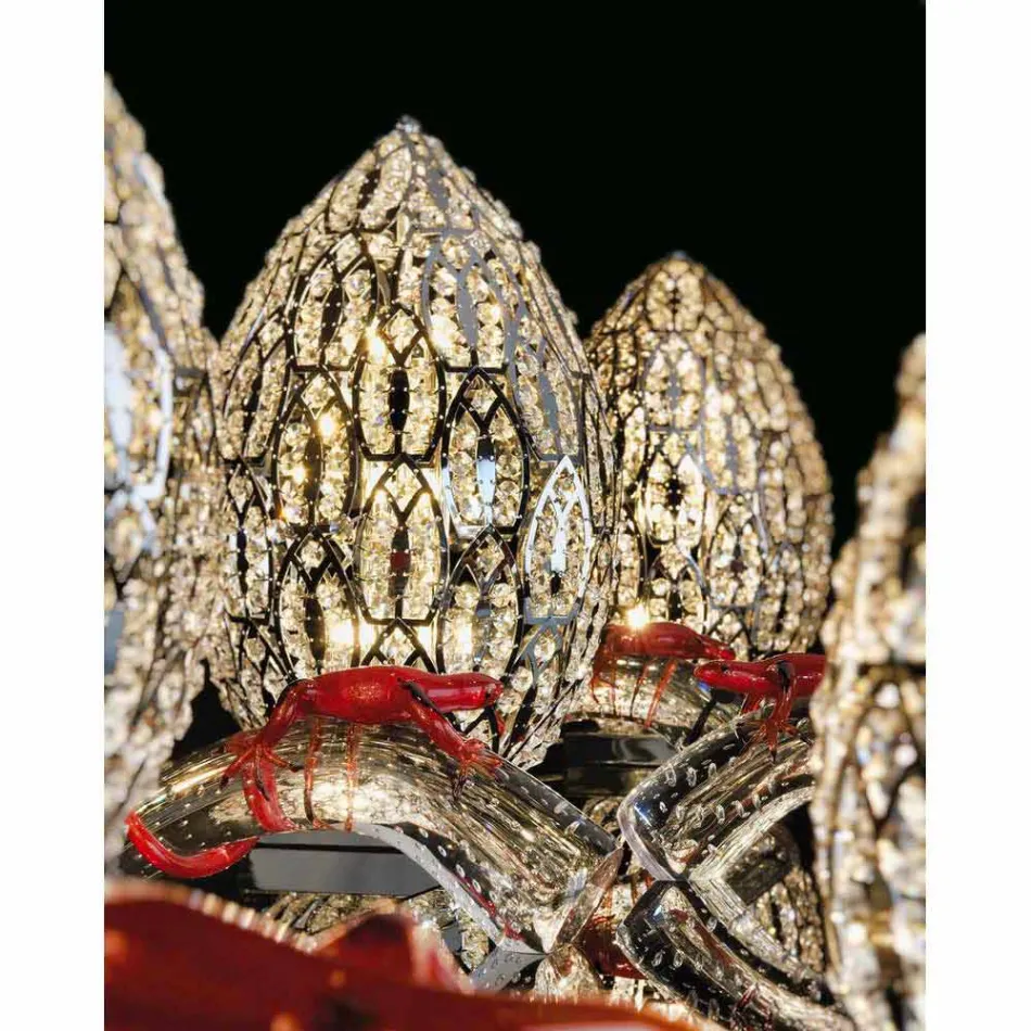 مصباح طاولة بتصميم بيضة على شكل بيضة من الكريستال والفولاذ Viadurini