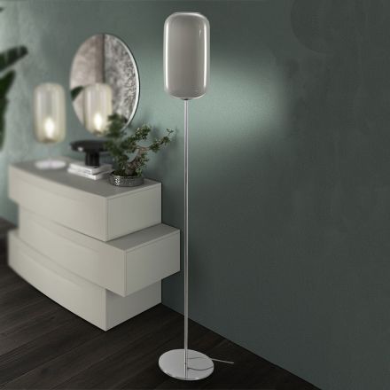 مصباح أرضي من الزجاج الفينيسي المنفوخ يدويًا - من الخيزران Viadurini