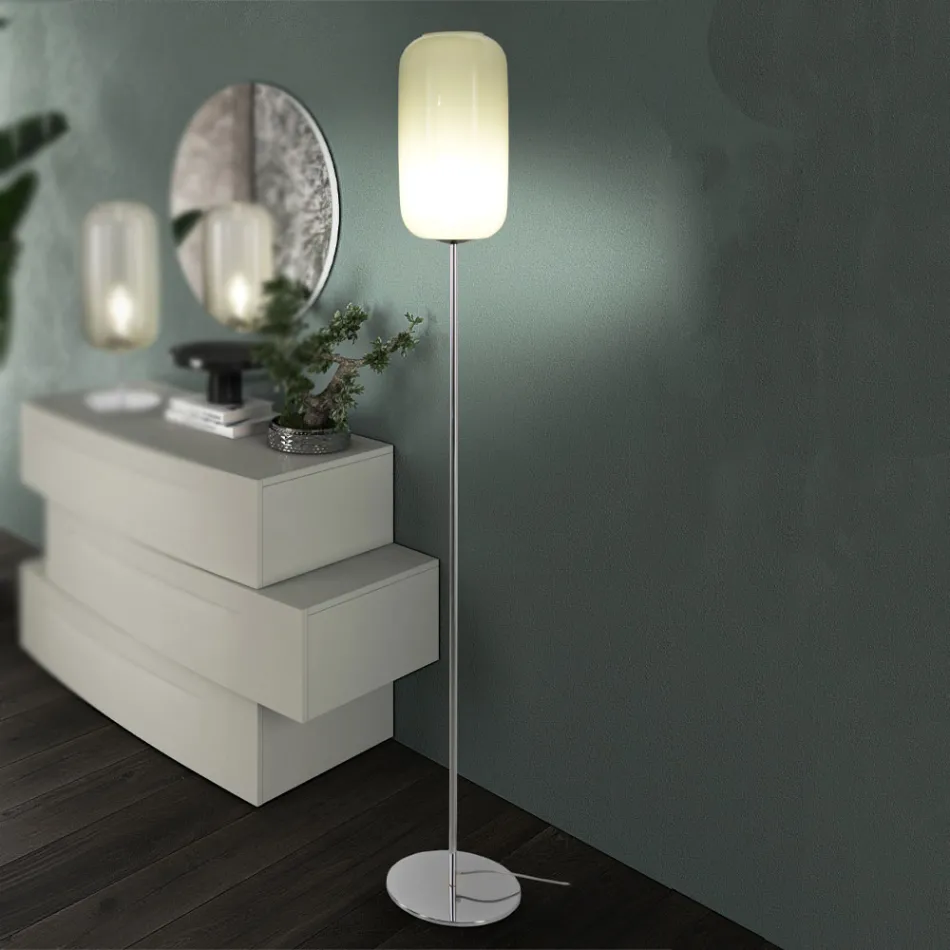 مصباح أرضي من الزجاج الفينيسي المنفوخ يدويًا - من الخيزران Viadurini