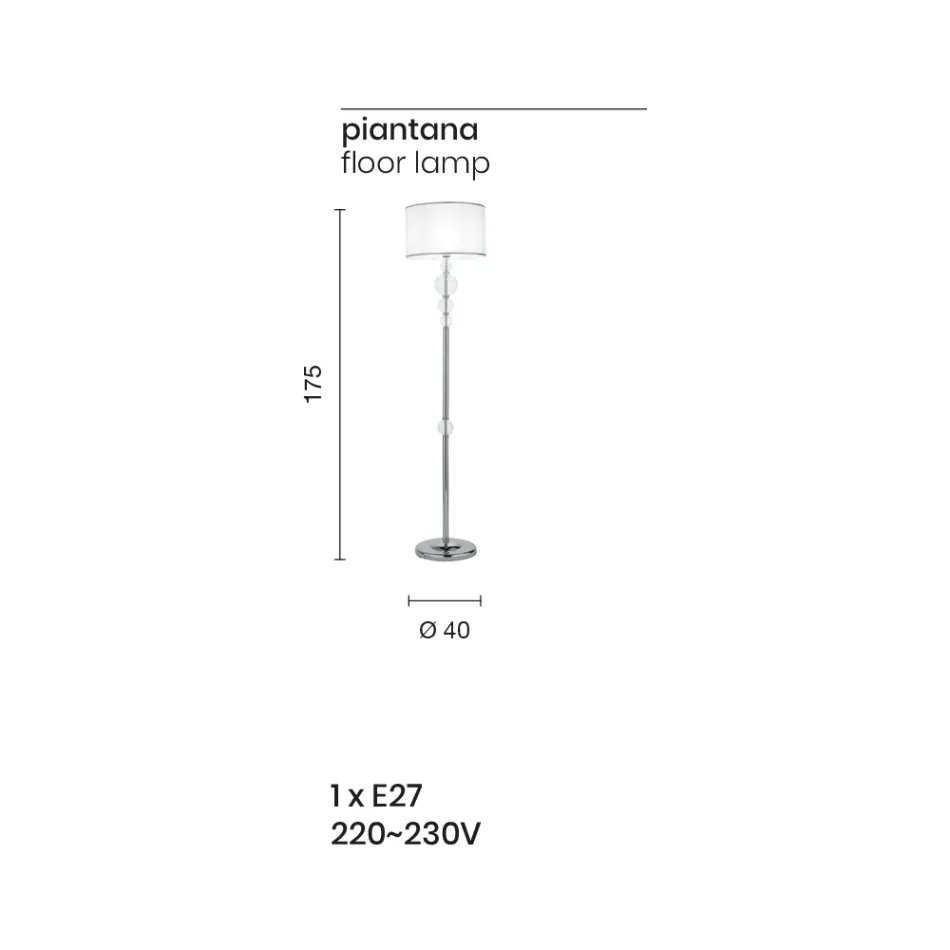 مصباح أرضي كلاسيكي من الزجاج الإيطالي الحرفي مع غطاء المصباح - Memore Viadurini