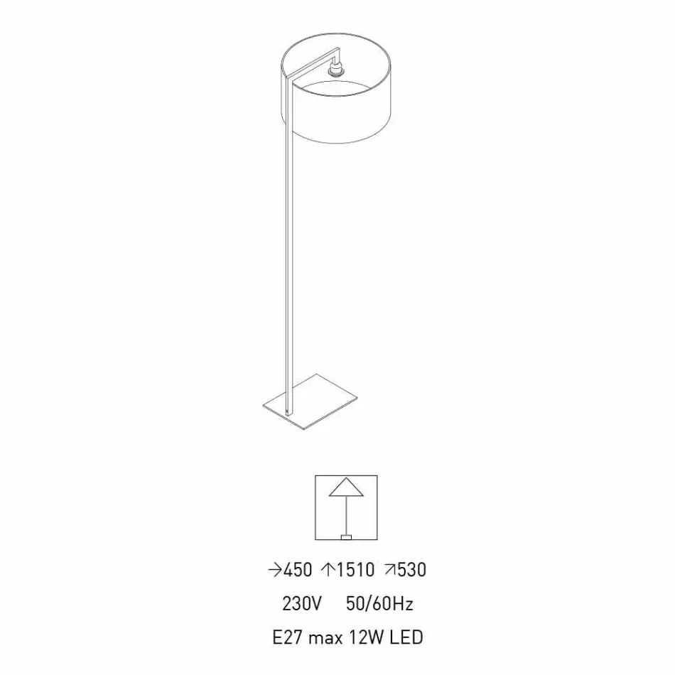 مصباح أرضي بتصميم معدني مع غطاء من الكتان، صنع في إيطاليا - بالي Viadurini