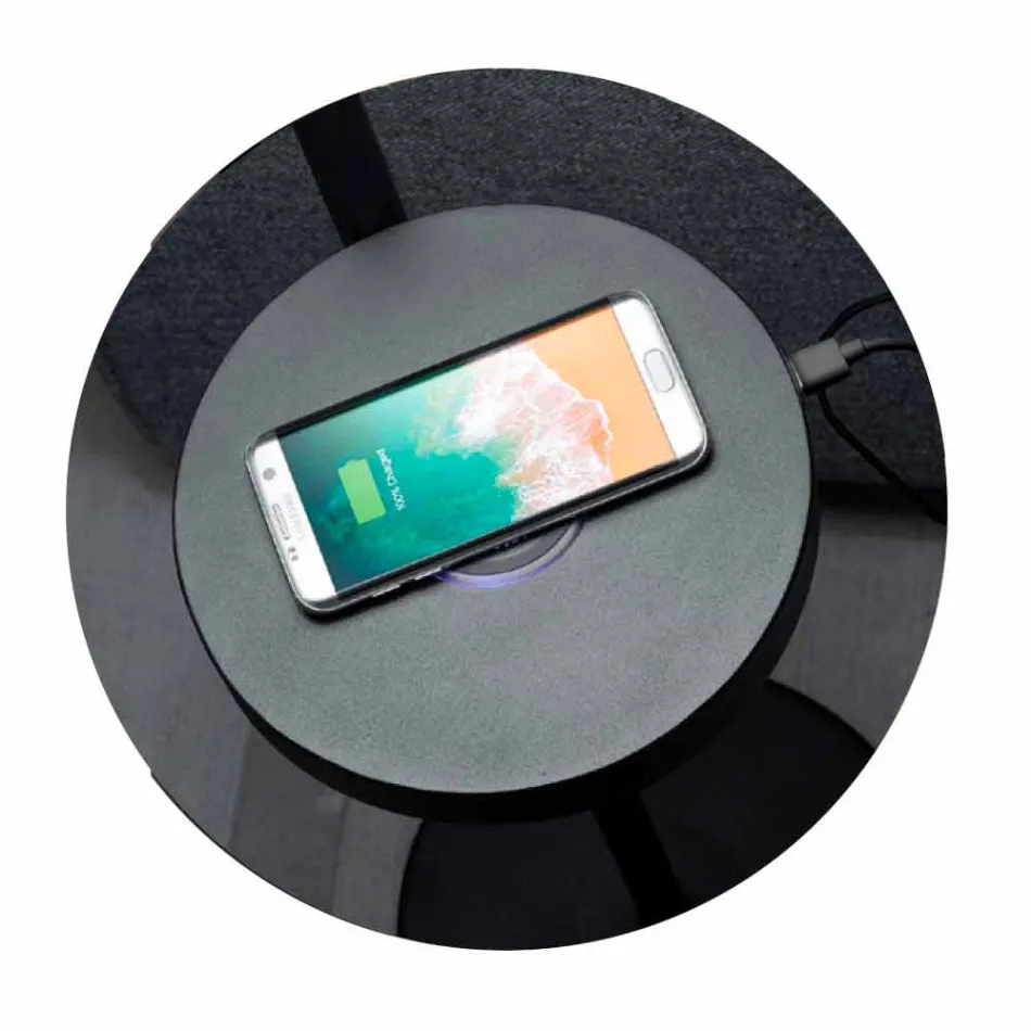 مصباح أرضي من المعدن الأسود والخيزران مع رف، صنع في إيطاليا - ليفيا Viadurini